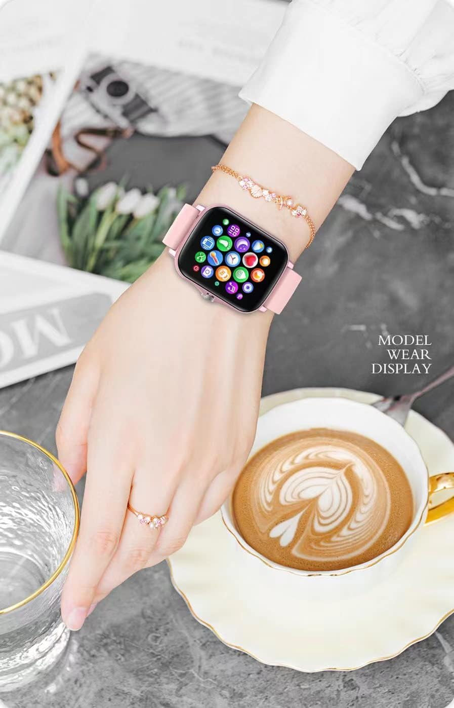 Smart Fitness Tracker Watch for Android/Ios - IP68, Heart Rate/Blood Oxygen/Sleep Monitoring, 8 Sports Modes, Breath Training, Weather Updates - 1.69-Inch Display for Men and Women (Rose Gold)